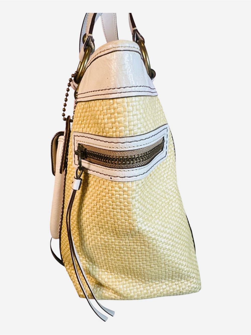 Coach Vintage Legacy Woven Straw White Leather Tote Bag - Picture 4 of 14